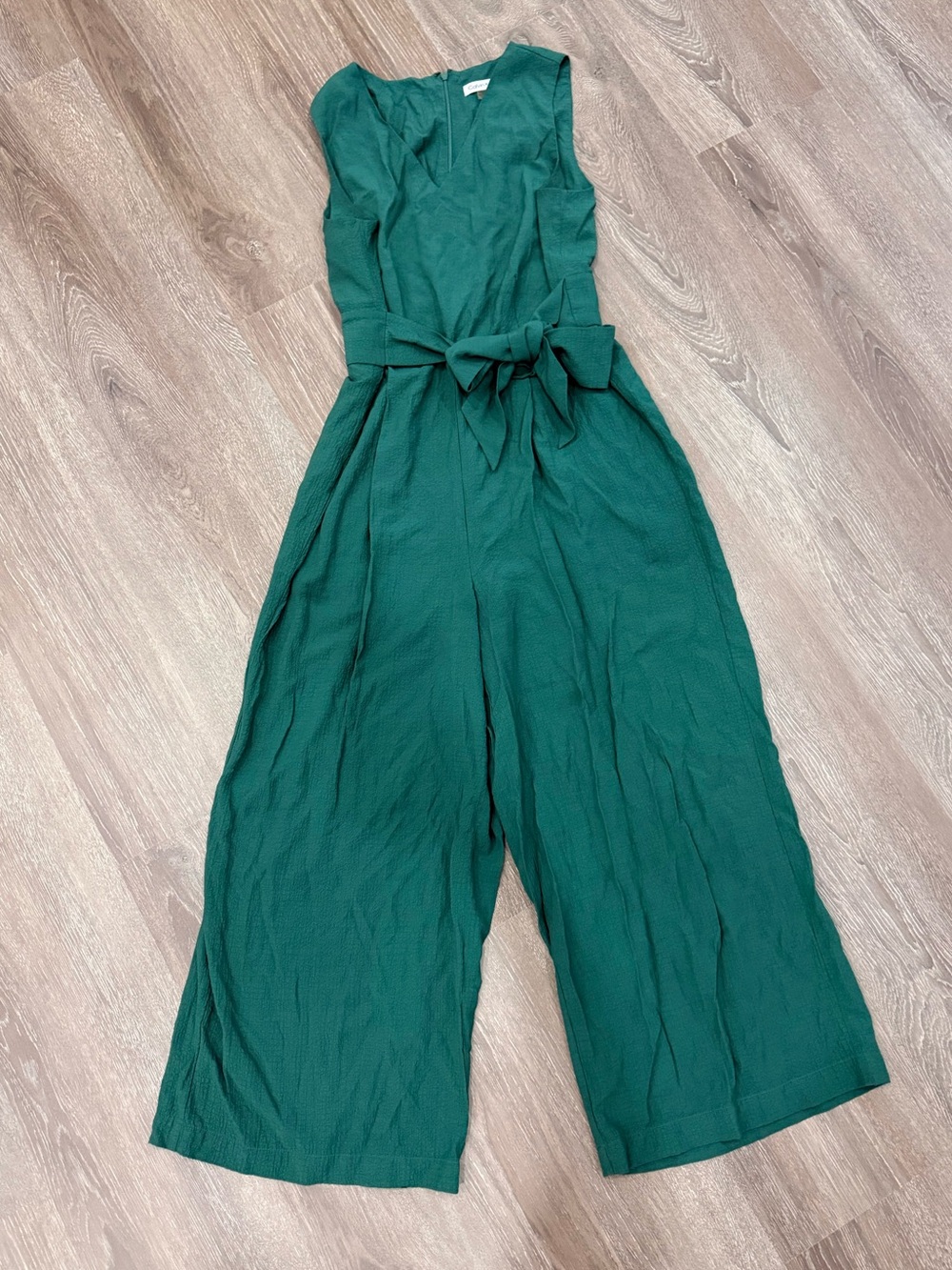 Calvin Klein Teal Green Sleeveless Wide-Leg Jumpsuit with Tie Waist - Picture 2 of 7